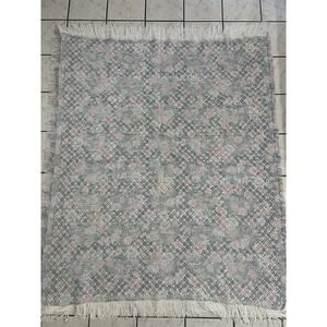 Vtg Blanket Afghan Roses Floral Hydrangeas Cotton Woven Tapestry 63 X 48”